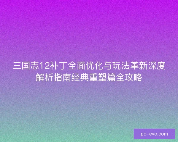三国志12补丁全面优化与玩法革新深度解析指南经典重塑篇全攻略